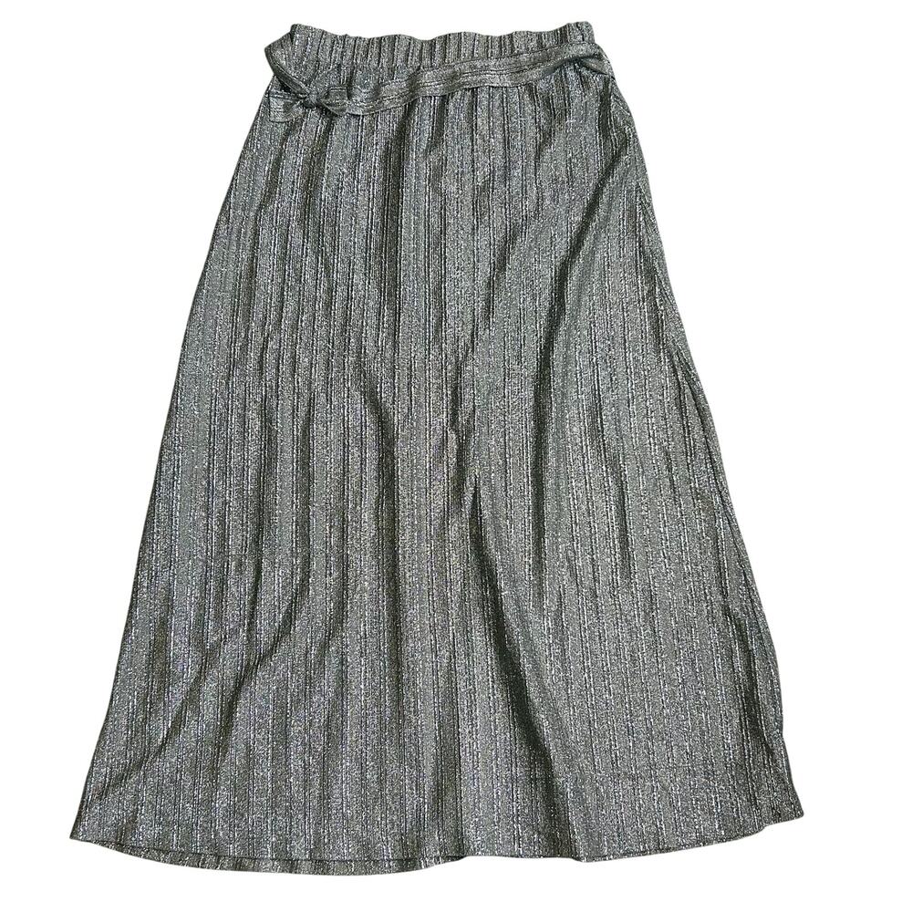 Vintage Metallic Silver Maxi Skirt 1980s Shimmer Christmas Holiday Bow Plus Size